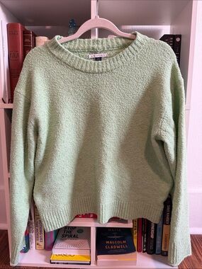 American Eagle Outfitters Light Mint Bouclé Crewneck Sweater
